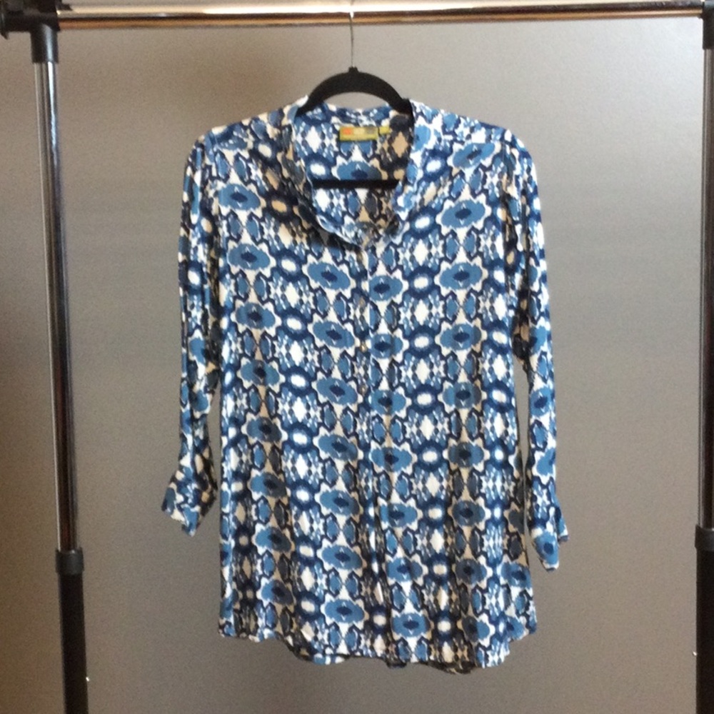 S Rock Flower Paper blue aztec print tunic